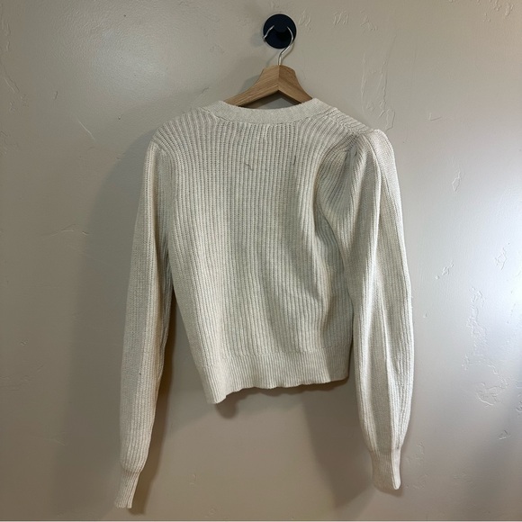 Aerie Cream Chunky Knit Cropped Cardigan NWT Puff Sleeve Size S - Picture 6 of 6